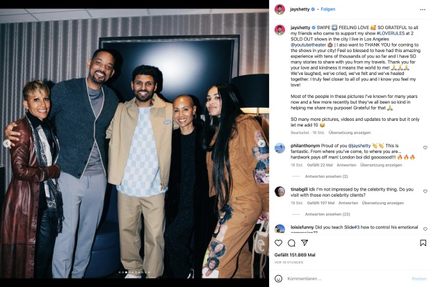 Will und Jada Smit mit weiteren Menschen bei Life Coach Jay Shetty.