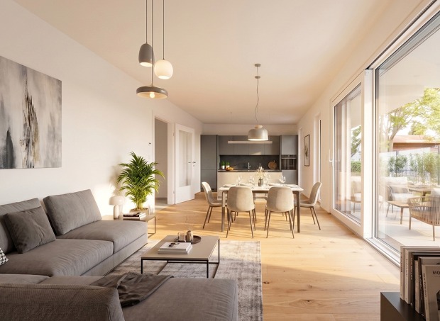 Helles, freundliches Wohnzimmer | Credit: Glorit Bausysteme