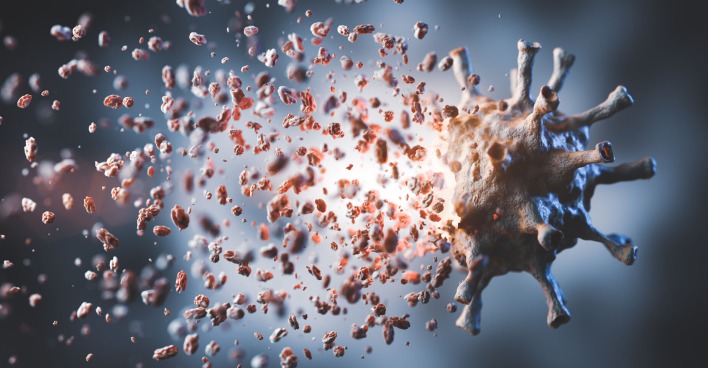 Großaufnahme eines explodierenden Corona-Virus