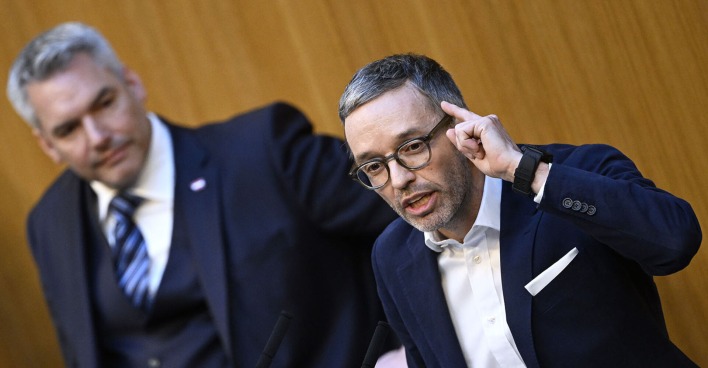 FPÖ-Chef Herbert Kickl und Bundeskanzler Karl Nehammer im Rahmen einer Nationalratssitzung