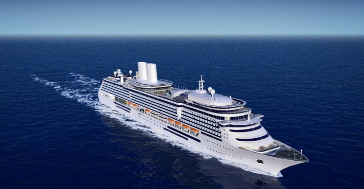 Ein Kreuzfahrtschiff im Ozean.