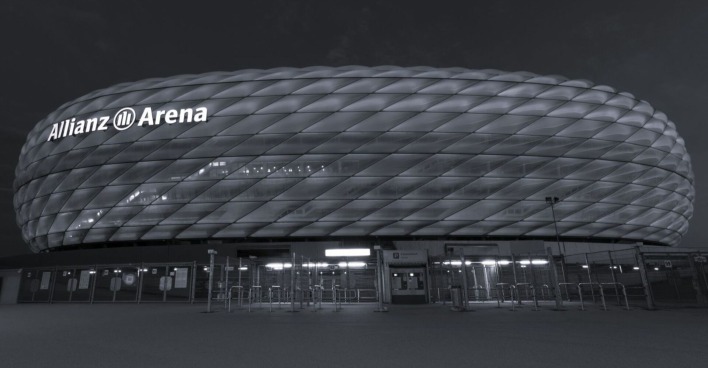 Allianz Arena in schwarz-weiß