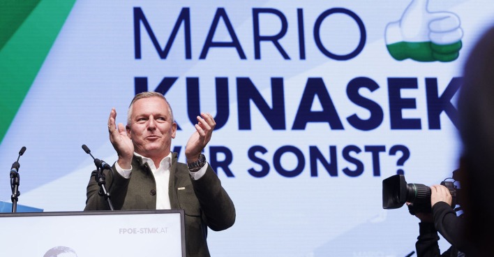 Mario Kunasek im Rahmen einer Veranstaltung der FPÖ im steirischen Landtagswahlkampf