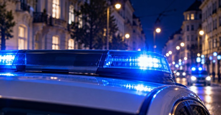 Polizeiwagen in Wien in der Nacht