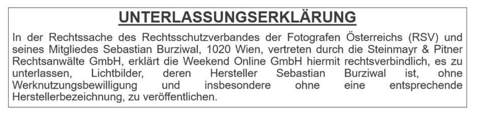 Unterlassungserklärung | Credit: Weekend Online