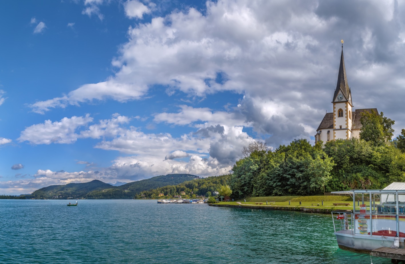 Foto von dem Wörthersee und der Kircheninsel Maria Wörth