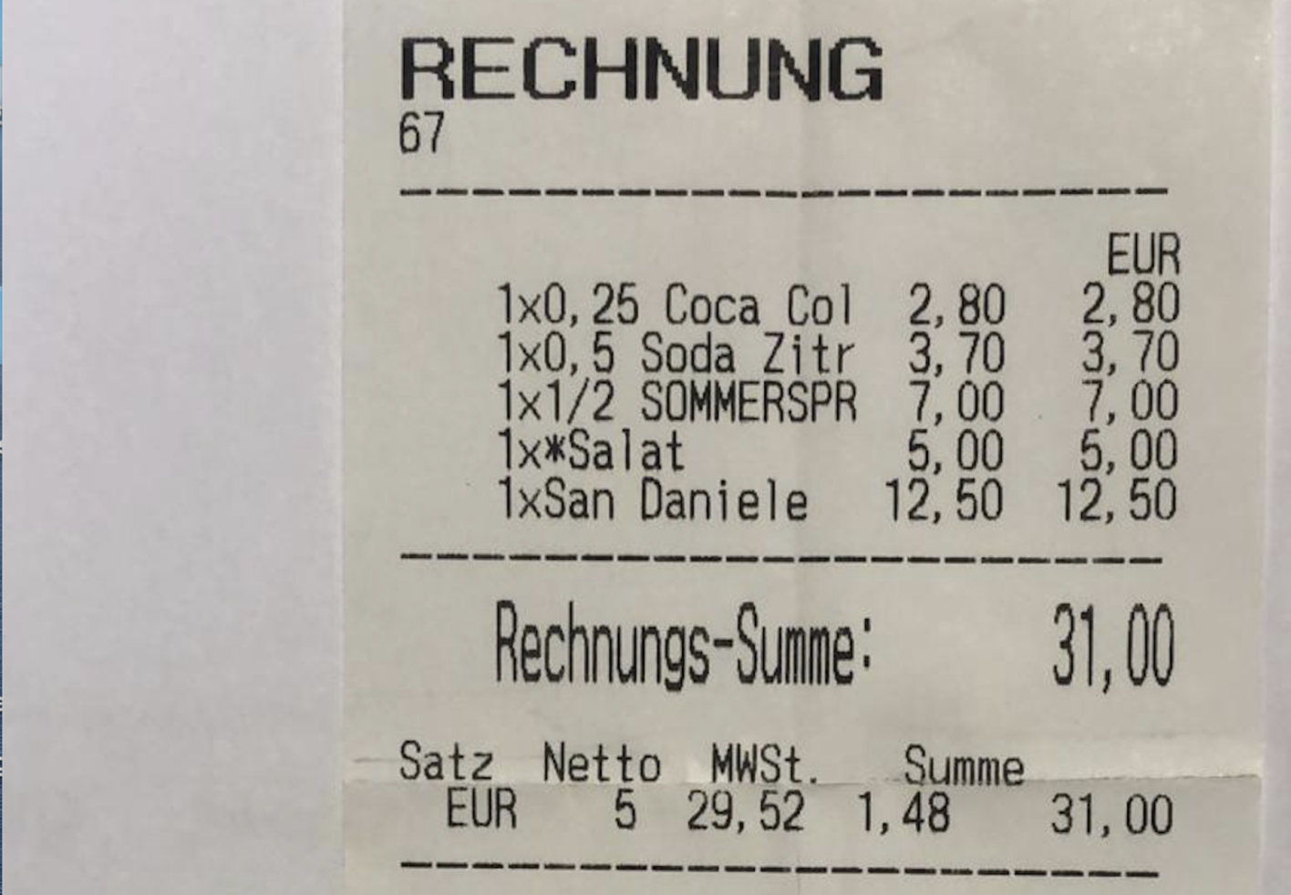 Rechnungsbeleg eines Wiener Wirtshauses