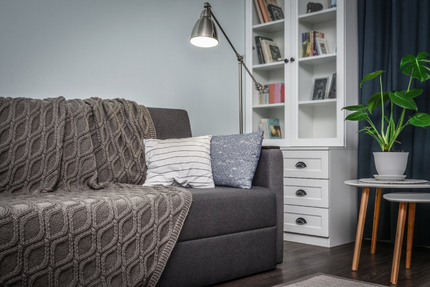 Bücherregal mit Vorhang | Credit: iStock.com/tashka2000