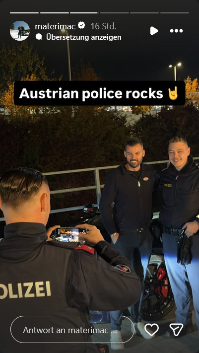 Auf Instagram lobt Bugatti-Chef Mate Rimac die steirische Polizei