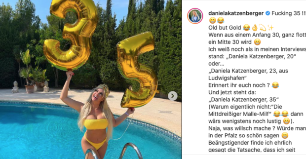 Daniela Katzenberger im Pool mit Luftballons