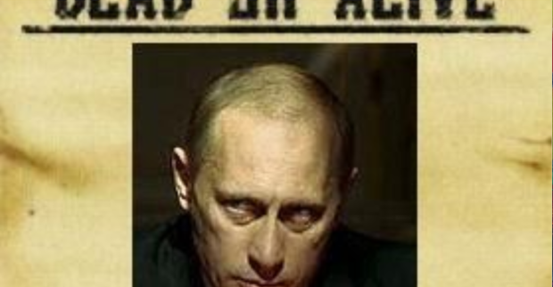 Ein Steckbrief mit dem Bild von Wladimir Putin