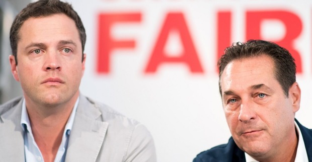 Johann Gudenus und HC Strache in Großaufnahme bei einer Pressekonferenz