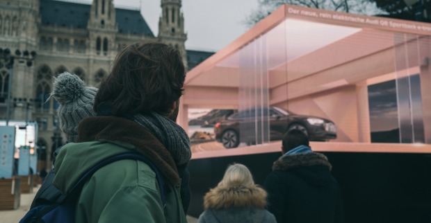 Videowall zeigt Audi Q8 Sportback e-tron-Markteinführungskampagne | Credit: Porsche Media &amp; Creative 2023 / wexplore