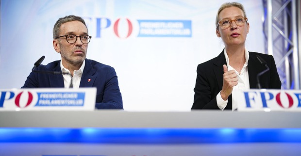 FPÖ-Chef Herbert Kickl und AfD-Vorsitzende Alice Weidel im Rahmen einer gemeinsamen Pressekonferenz