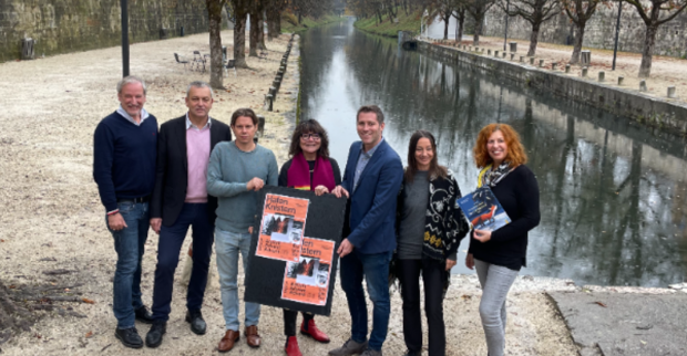 Projektvorstellung im Lendhafen Klagenfurt mit sieben Funktionären aus Stadt und Politik