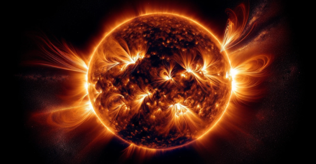 Grafische Darstellung der Sonne während eines Sonnensturms