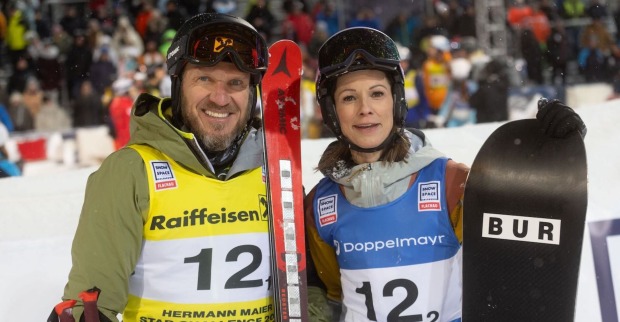Hermann Maier und Christina Stürmer im Zielgelände der Star Challenge