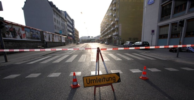 Keplerstraße in Graz, welche nach einer Bombendrohung abgesperrt ist.