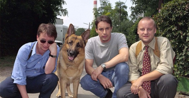 Die Darsteller von "Kommissar Rex" beim Dreh.