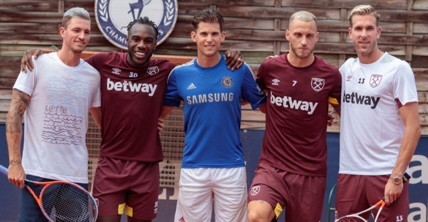 Dennis Novak, Michail Antonio, Dominic Thiem, Marko Arnautovic, und Adrian in Kitzbühel