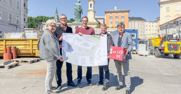 Der neue Mozartplatz wird grüner: Sechs Bäume, ein Brunnen und viele Sitzgelegenheiten sollen ab 2026 für mehr Schatten und Aufenthaltsqualität sorgen.