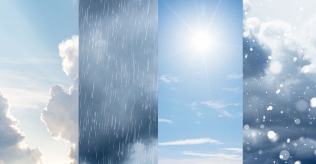 Wolken, Regen, Sonne und Schnee.