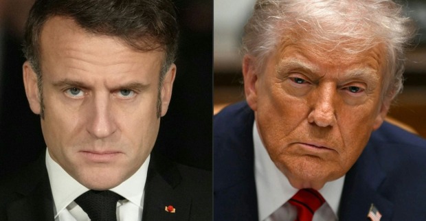Emanuel Macron und Donald Trump Symbolbild für die diplomatische Eiszeit zwischen Frankreich und den USA nach einem Nachrichtenskandal.