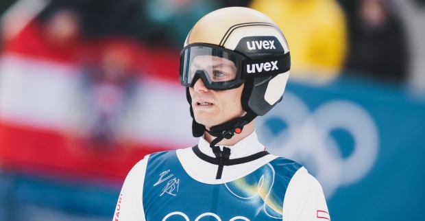 Nordische Kombination Großschanze, Ski Sprung, im Bild Johannes Lamparter.