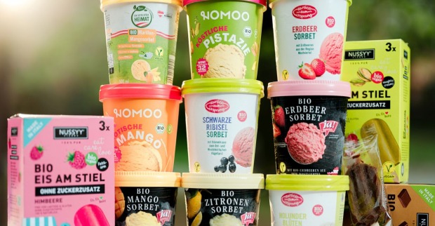 Supermarkt Eis Auswahl mit wenigen Bio und veganen Optionen laut Greenpeace Marktcheck