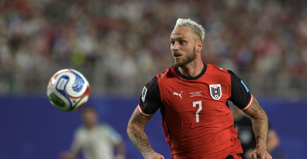 Marko Arnautovic im Österreich-Trikot beim WM-Spiel gegen Algerien während seines Führungstores zum 1:0