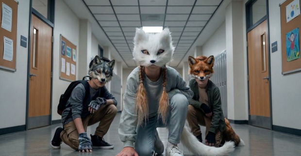 Drei Therians in einer Schule.