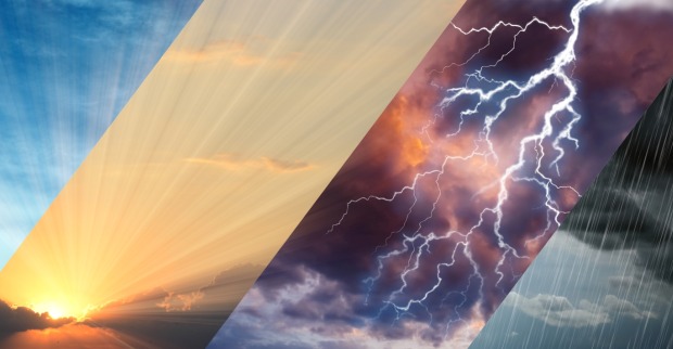 Prognosekonzept. Collage von Fotos mit unterschiedlichen Wetter-Bedingungen