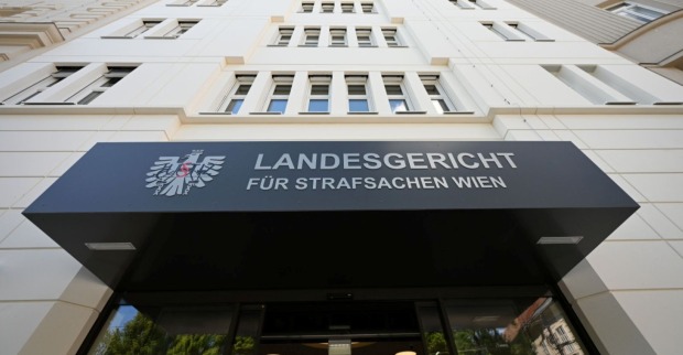 Landesgericht für Strafsachen Wien, wo der Prozess gegen drei Angeklagte wegen Vergewaltigung, schwerer Körperverletzung und Freiheitsentziehung stattfindet.