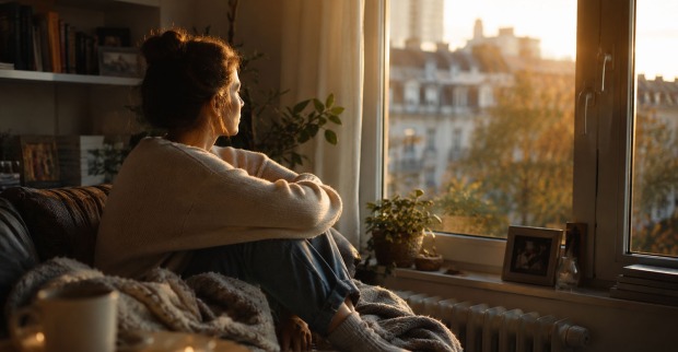 Frau die aus dem Fenster in die Ferne sieht | Credit: AI-generiert/ChatGPT/Sara Milenovic