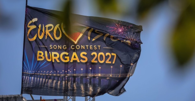 Fahne zum Eurovision Song Contest 2027 in Burgas. Irland boykottiert den ESC erneut und wird den Wettbewerb nicht übertragen.