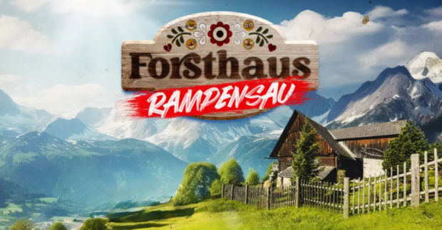 Logo von „Forsthaus Rampensau“ vor einer österreichischen Bergkulisse mit Almhütte/Selina und Rob wurden durch „Forsthaus Rampensau“ bekannt.