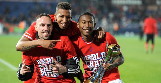 Franck Ribery, Jerome Boateng und David Alaba zu gemeinsamen Zeiten beim FC Bayern München.