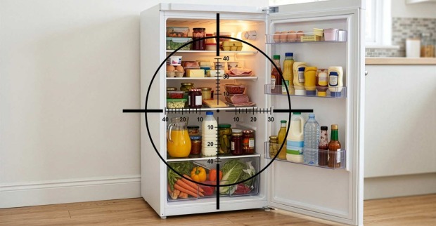 Offener Kühlschrank mit Lebensmitteln im Visier – Symbolbild für Lebensmittelverschwendung
