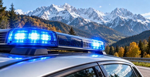 Polizeiwagen in Österreich auf einer Landstraße
