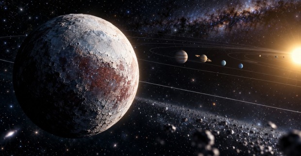 Künstlerische Darstellung des neu entdeckten Zwergplanet-Kandidaten 2026 ED138 am Rand unseres Sonnensystems.