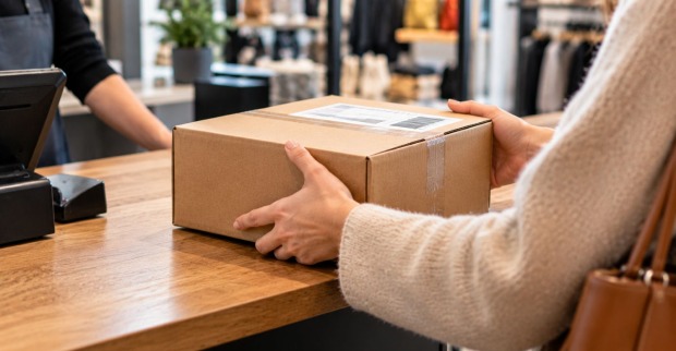 Kundin holt Online-Bestellung im Geschäft ab und vermeidet die Paketsteuer