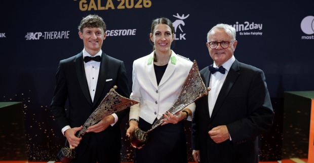 Felix Gall, Janine Flock und Hans Niessl bei der Sporthilfe-Gala 2026